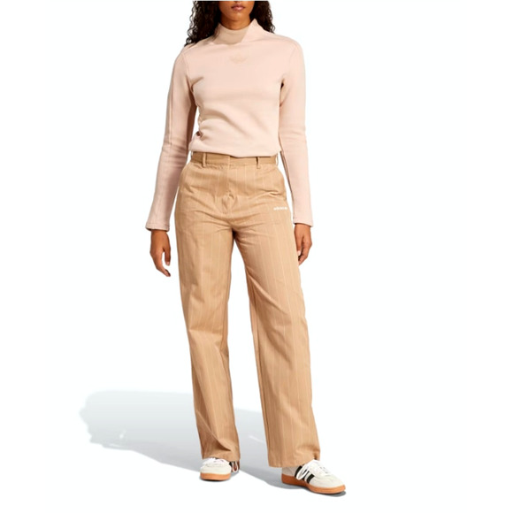 Adidas Women's Warm Sandstone Off White Pinstripe Twill Loose Pants Size 16 - Picture 11 of 11